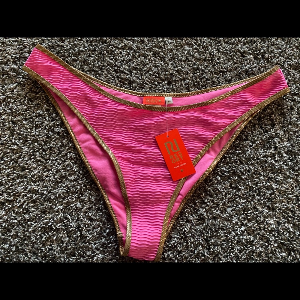 NWT RI River Island resort pink swimsuit bottom size 10 gold sparkle